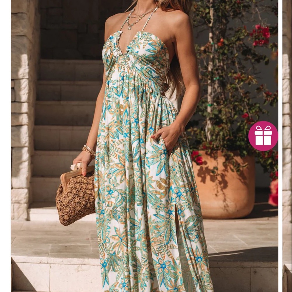 Floral Maxi Dress in Blue and Green